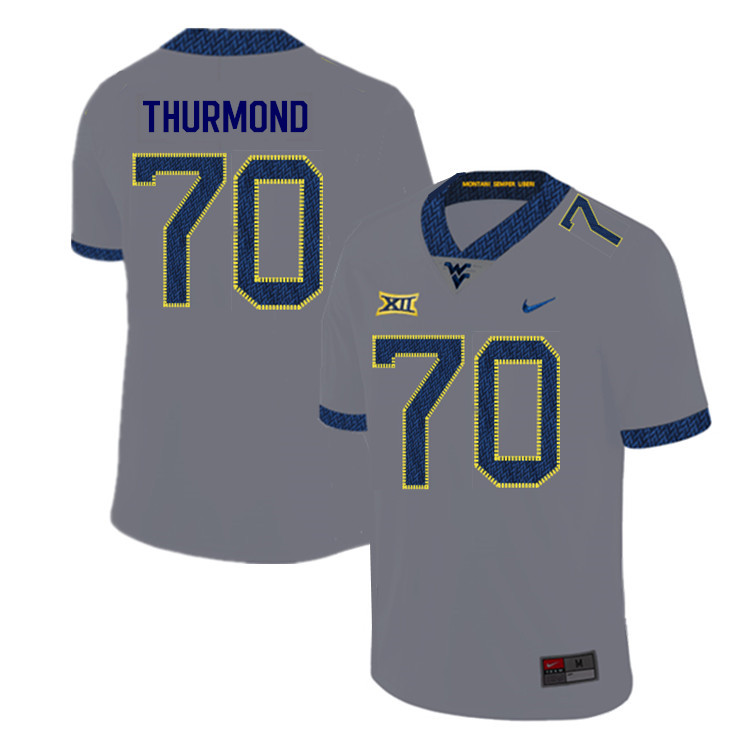 2019 Men #70 Tyler Thurmond West Virginia Mountaineers College Football Jerseys Sale-Gray - Click Image to Close